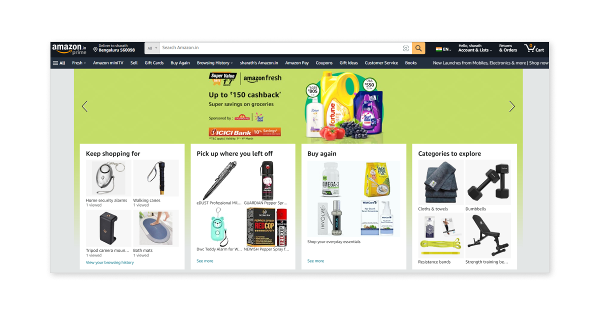 Amazon's homepage is a prime example of personalization