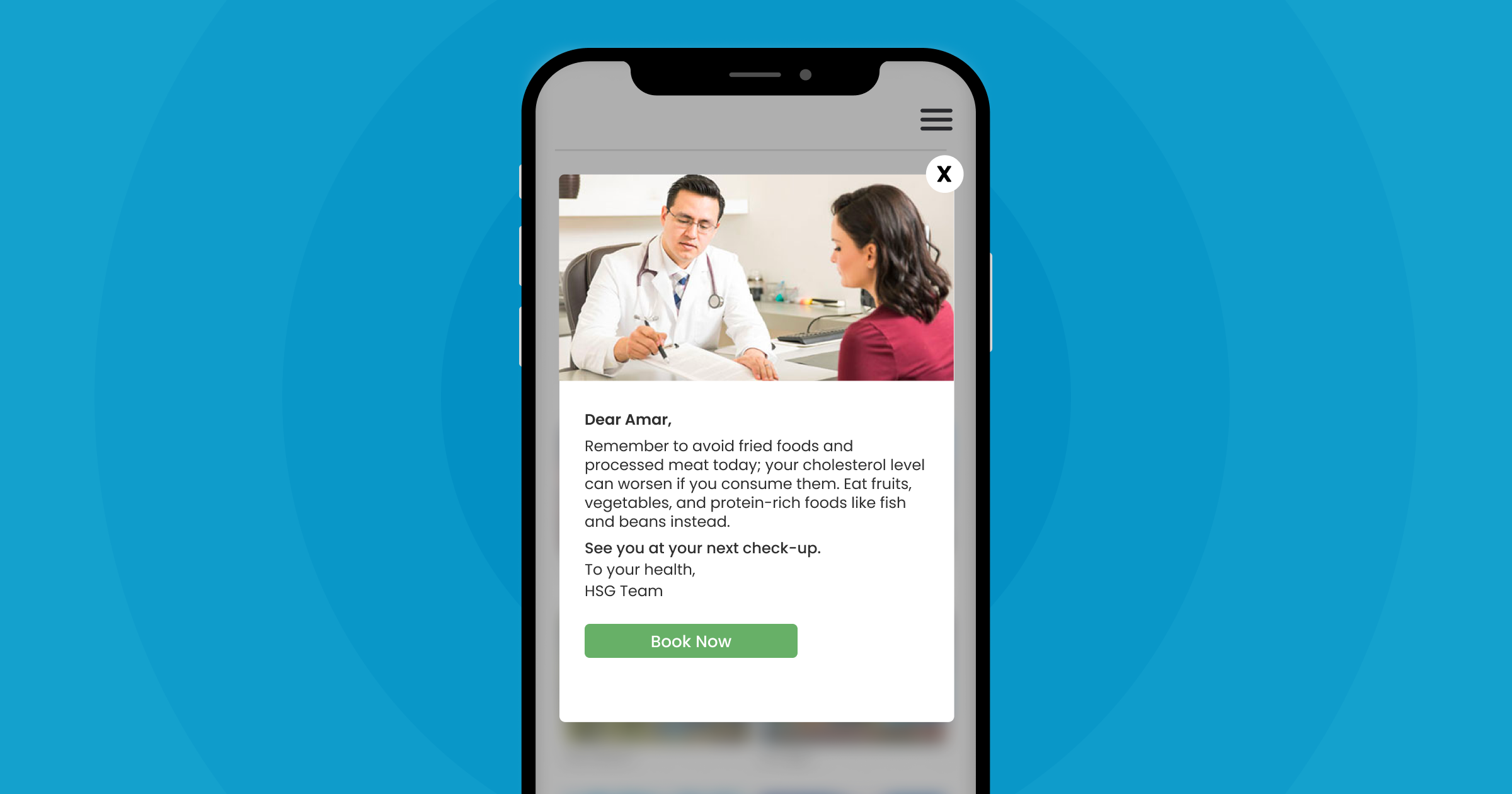 In-app notification on a healthcare app
