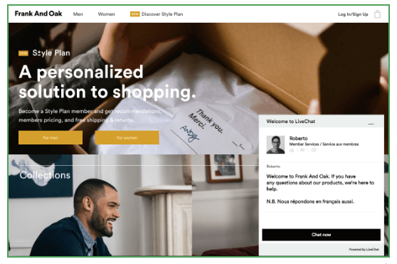 personalized chatbot communication example on website