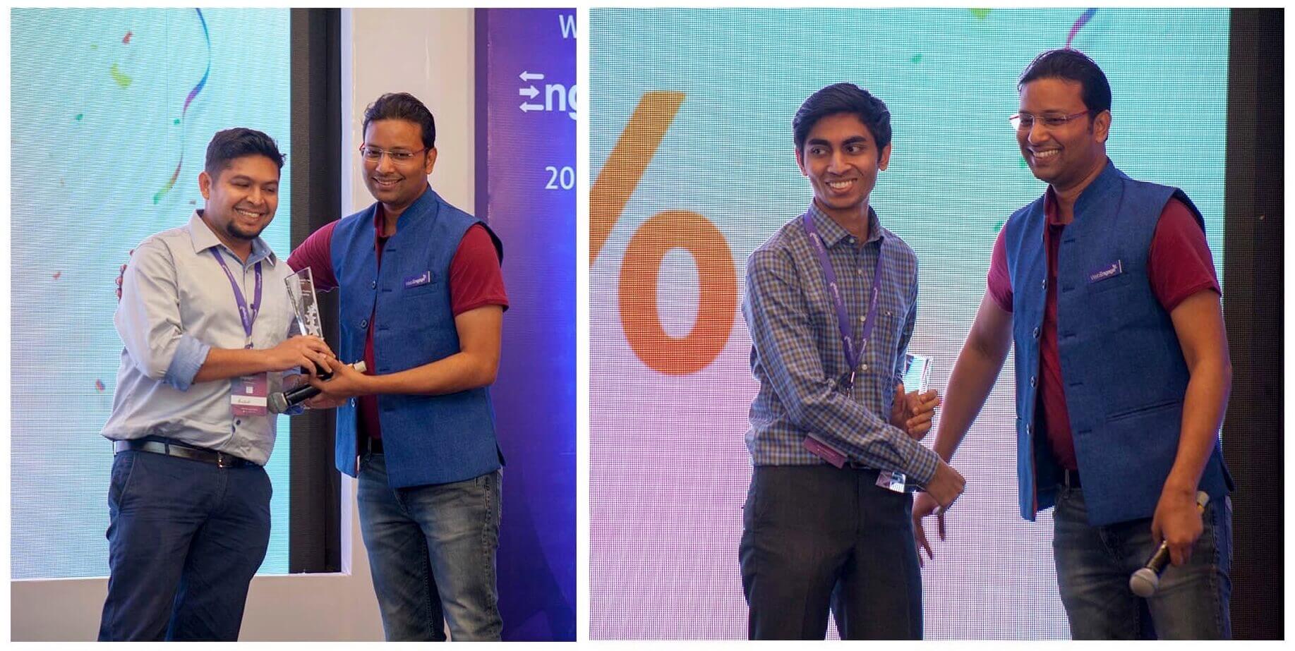 Aniket and Kushal receiving their respective EngageMint retention awards