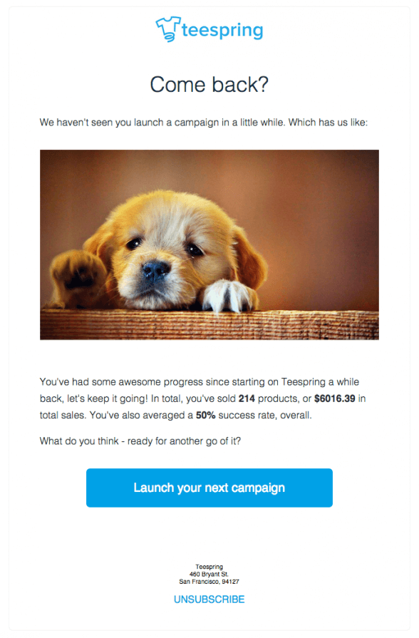 TeeSpring wins back customers - email