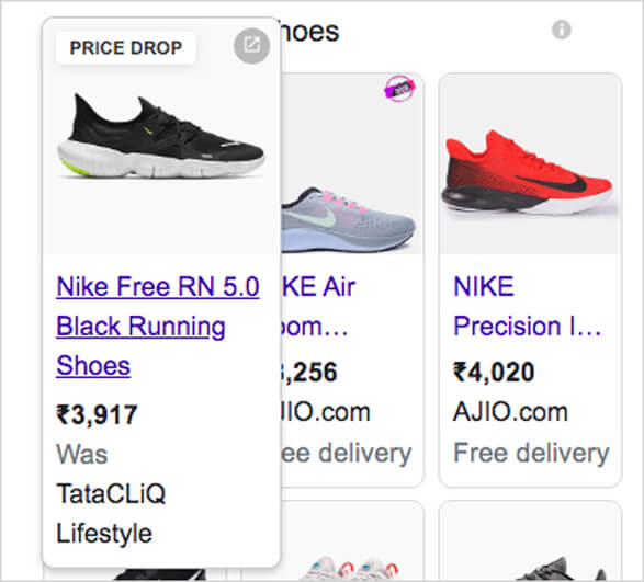 Product Listing Ads appearing to the audiences who have been looking for Nike shoes online