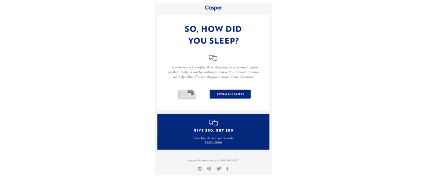 ecommerce email engagement | screenshot Casper