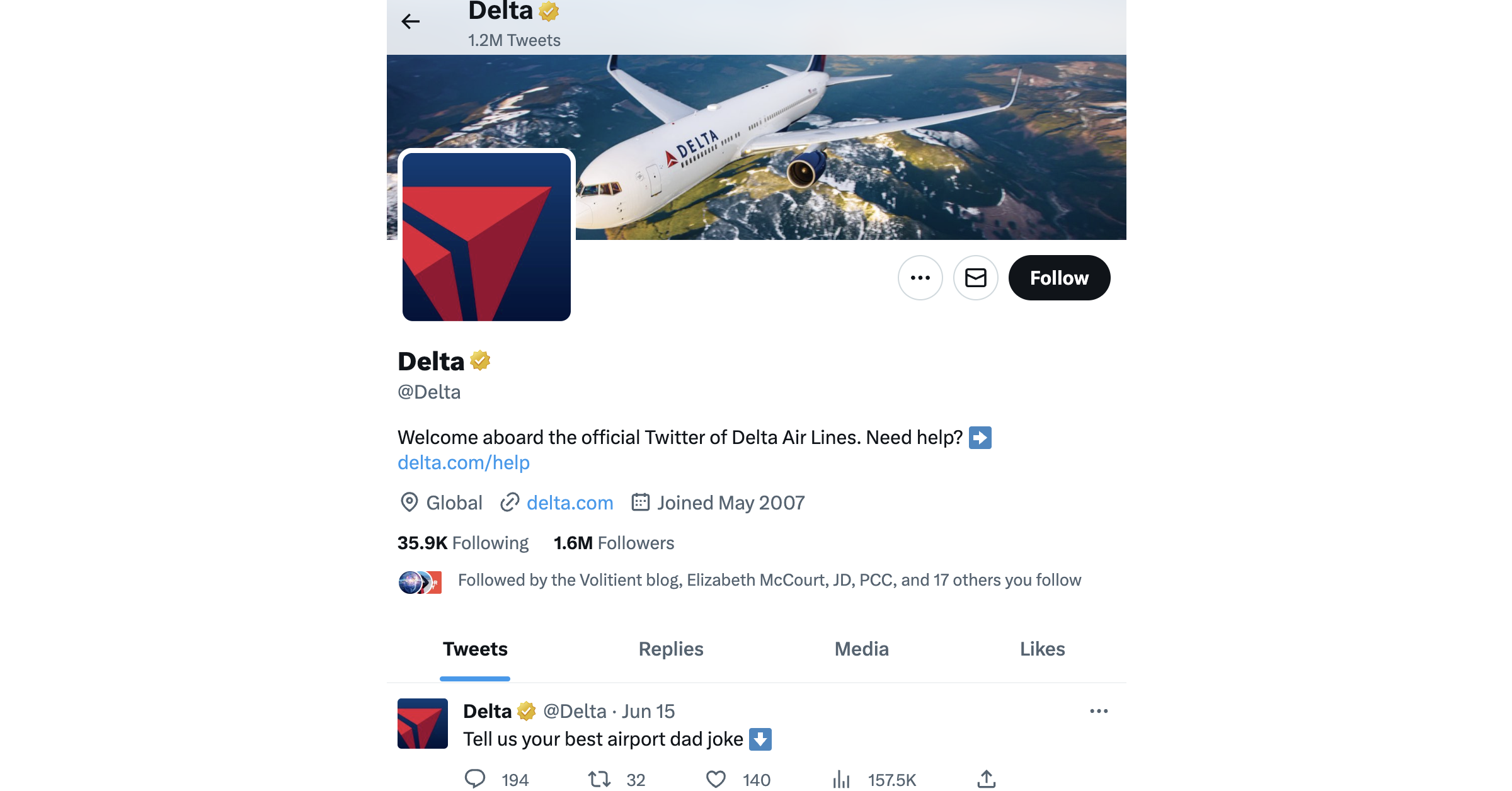 Delta has a solid presence on Twitter, and they keep their audience engaged and entertained with relevant tweets - customer retention for airlines
