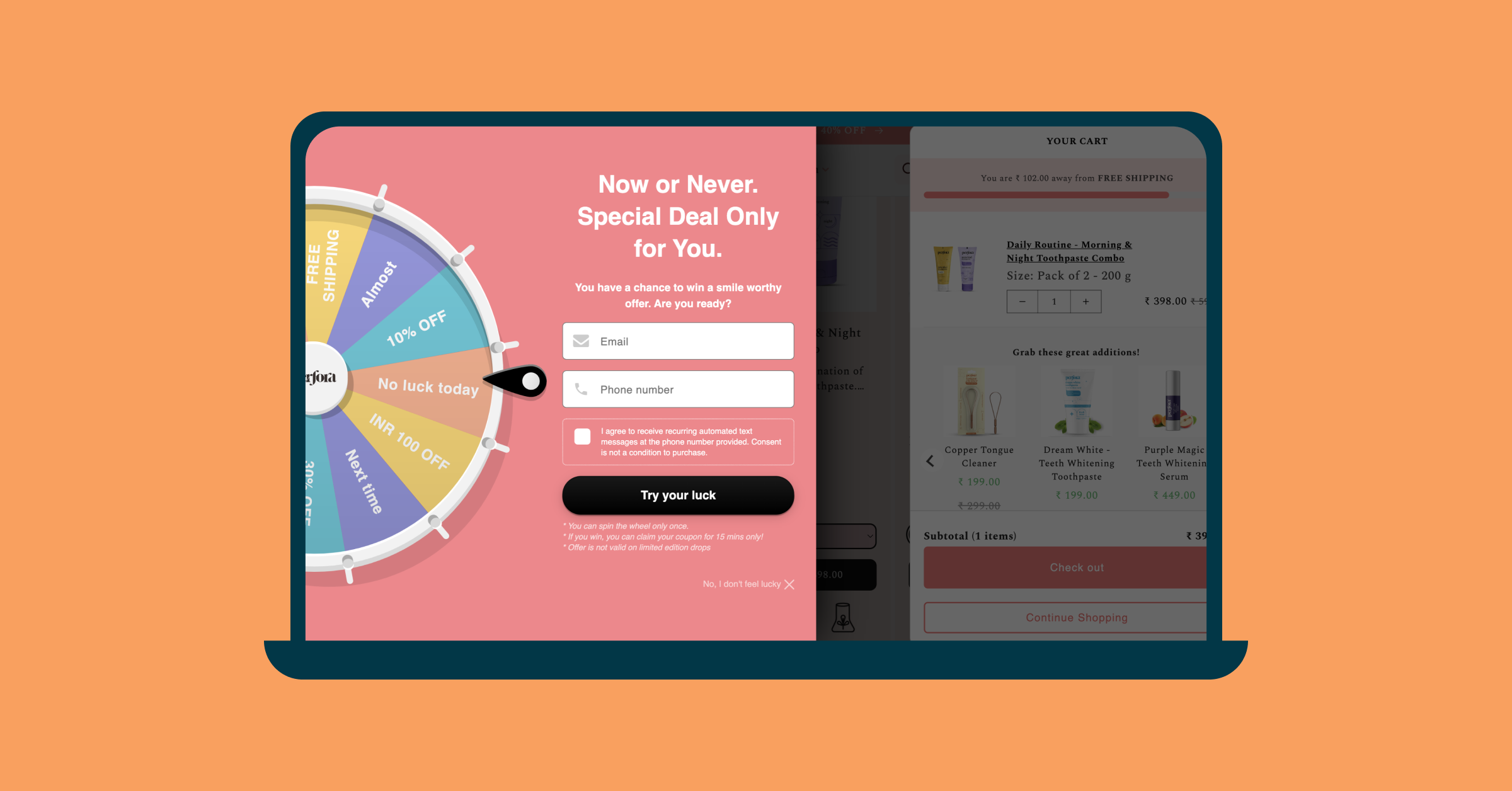 Perfora spin-the-wheel sweepstakes for unknown users