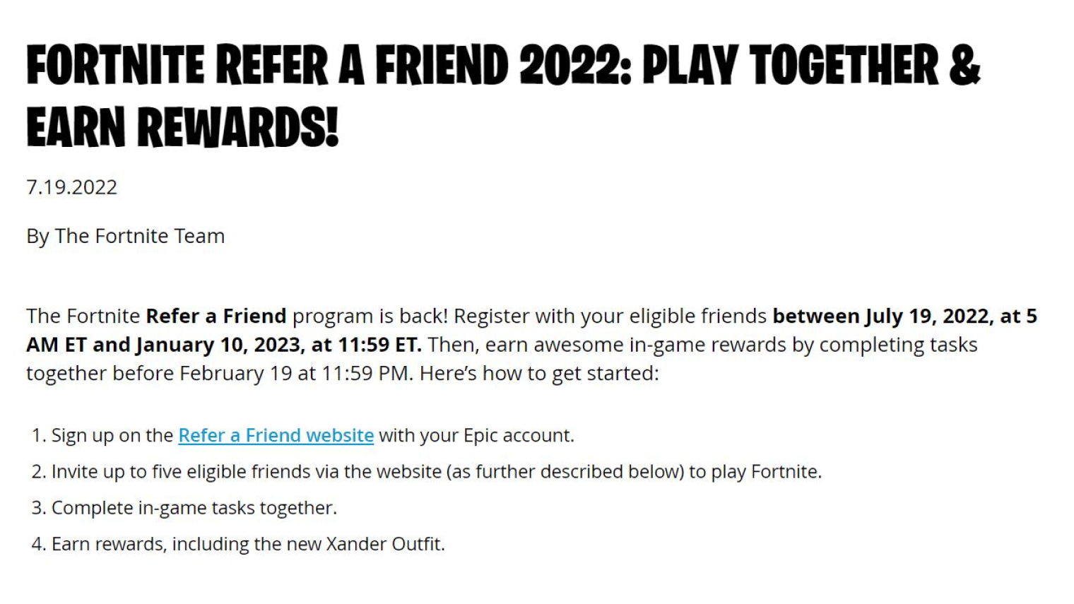Fortnite’s ‘Refer a Friend’ program